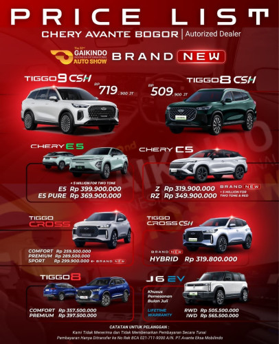 Pricelist Harga Chery balaraja 2025